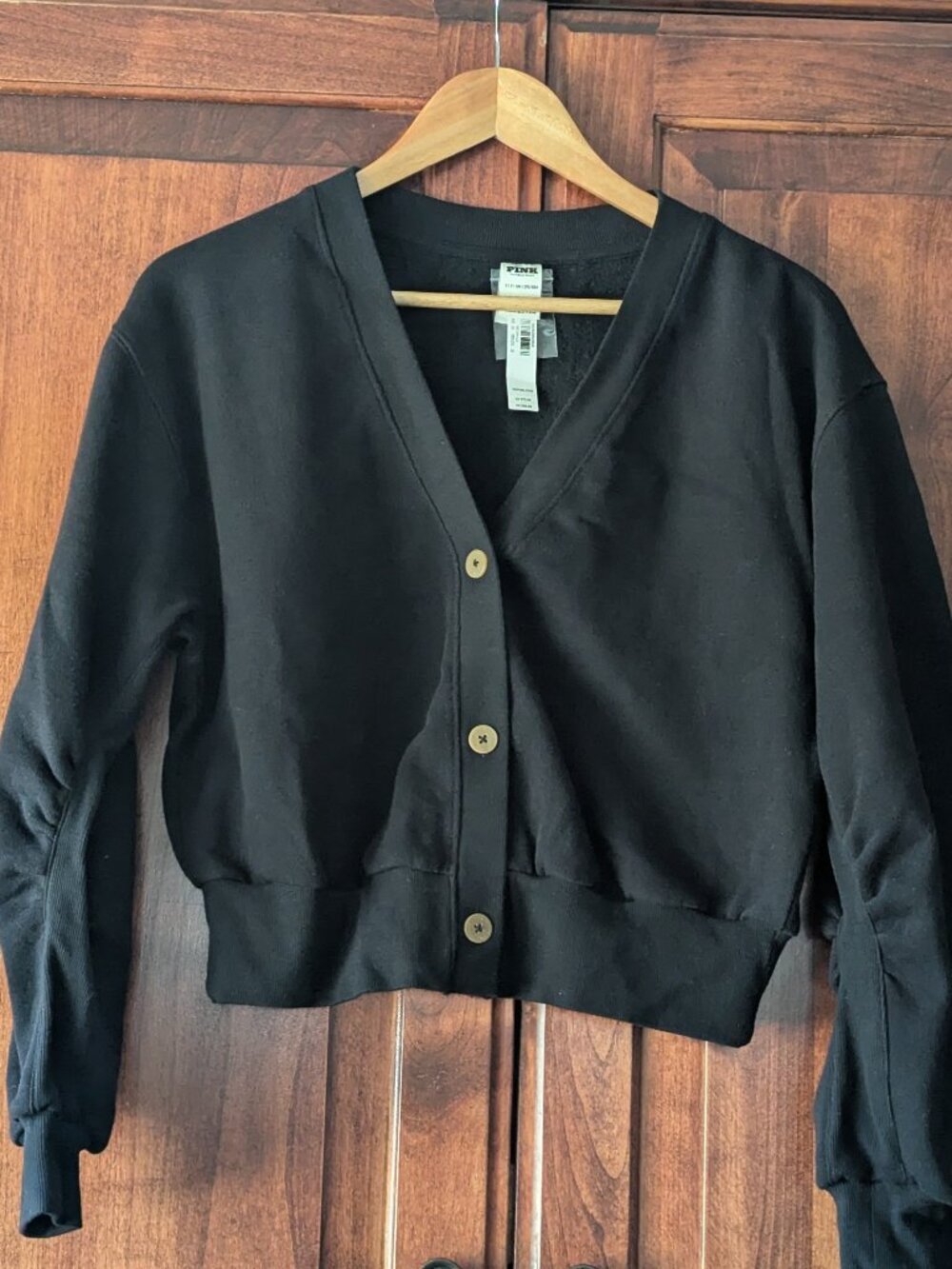 NWT Victoria’s Secret PINK Campus Fleece Cropped Cardigan– Pure Black Size Small